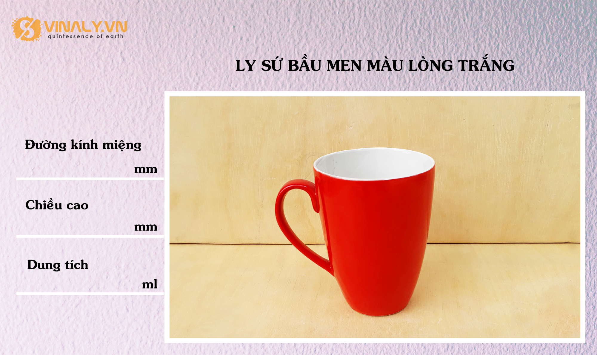 Ly sứ bầu men màu Vinaly