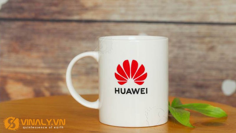 Ly sứ trắng trụ Vinaly in logo Huawei