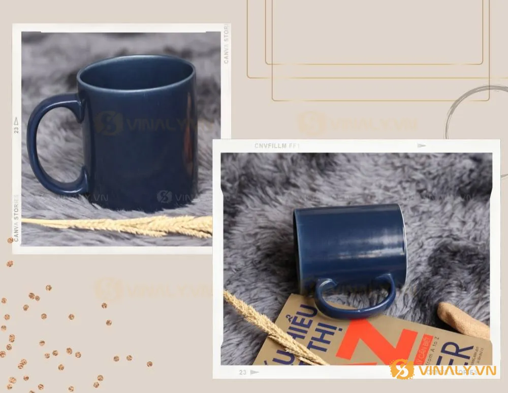 Ly sứ trụ xanh cửu long in logo, với thiết kế bóng đẹp, có quai cầm tiện lợi, là món quà tặng doanh nghiệp ý nghĩa.