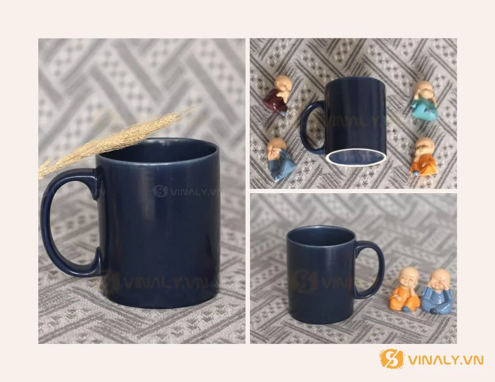 LY SỨ TRỤ MÀU XANH CỬU LONG - cốc màu xanh 10 Hình ảnh ly sứ trụ màu xanh cửu long in logo với nhiều góc độ, cùng các tượng chú tiểu và cành lúa khô trang trí.