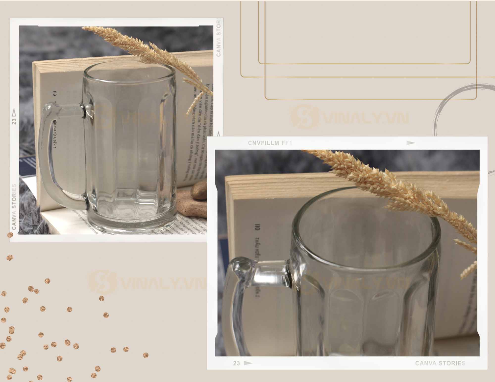 BỘ LY THỦY TINH UỐNG BIA - QUAI GÓC THÂN SỌC