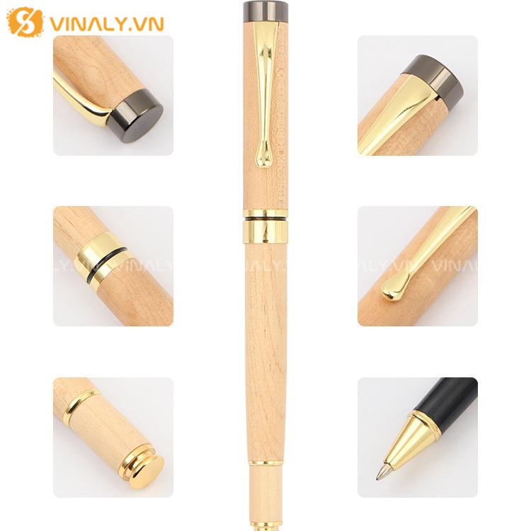BÚT BI KÝ VỎ GỖ VIỀN VÀNG CAO CẤP 19 Bút bi ký cận chất