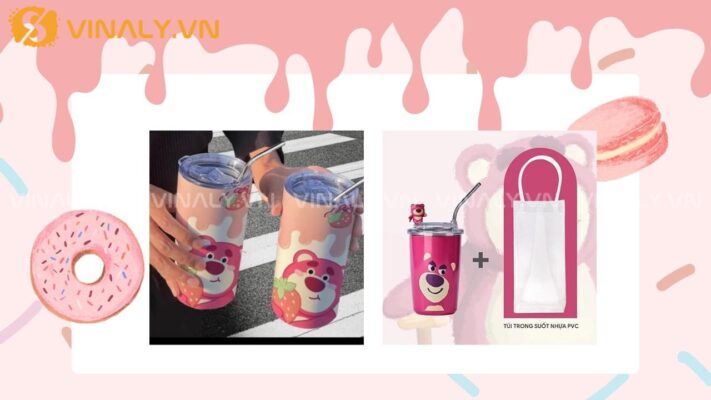 ly giữ nhiệt gấu dâu