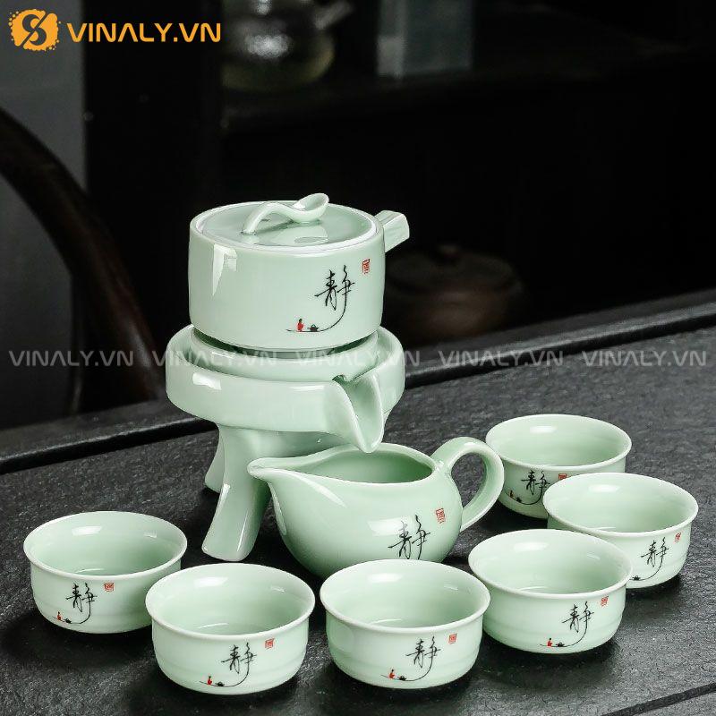 TĨNH NGÂM - BỘ ẤM PHA TRÀ CỐI XAY XANH LỤC 11 Ấm pha trà cối xanh thanh nhã
