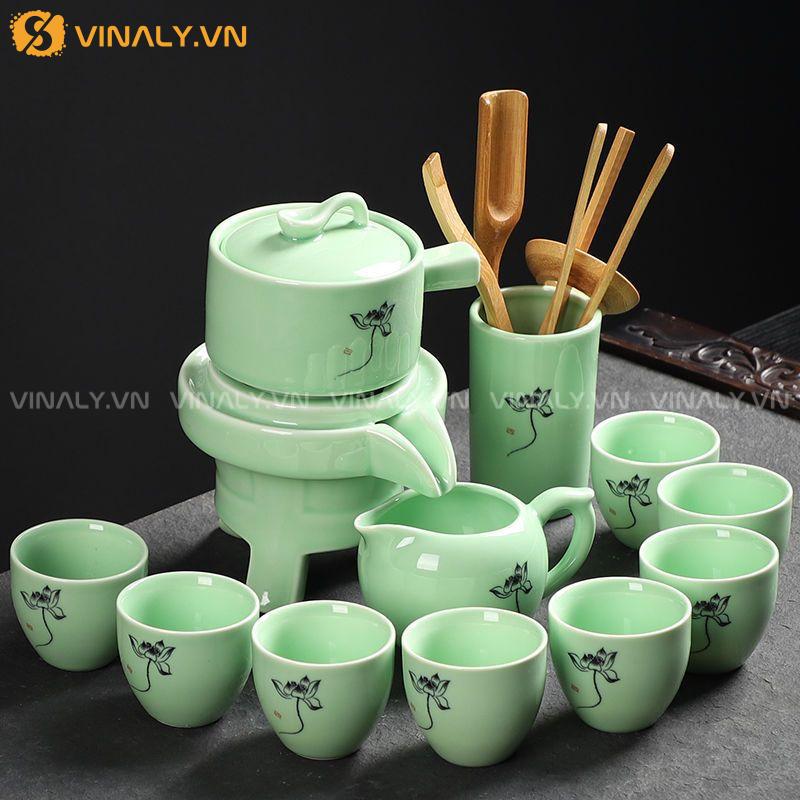 TĨNH NGÂM - BỘ ẤM PHA TRÀ CỐI XAY XANH LỤC 16 Ấm pha trà cối xanh xanh lục