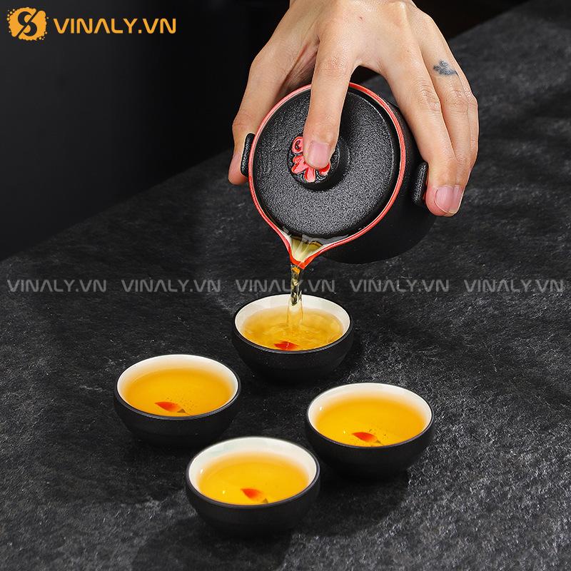 PHÚC TÂM - BỘ ẤM CHÉN DU LỊCH TÔNG ĐEN SANG TRỌNG 12 Bộ ấm chén du lịch sang trọng