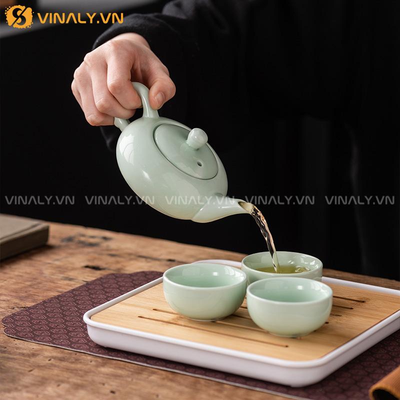 NGƯ LỘC - BỘ ẤM CHÉN NGỌC BÍCH SANG TRỌNG 12 Bộ ấm chén ngọc bích sang trọng