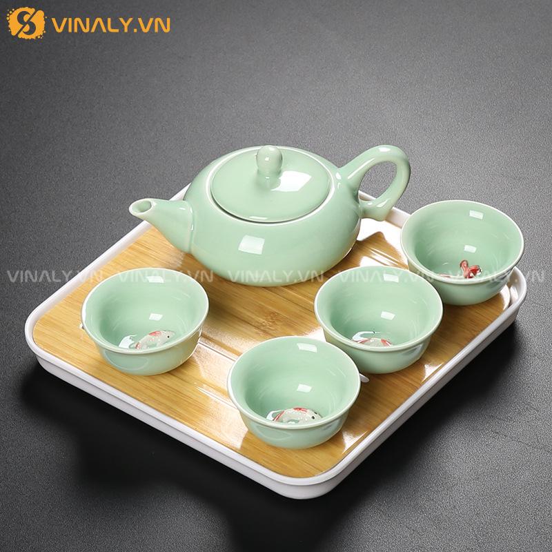 NGƯ LỘC - BỘ ẤM CHÉN NGỌC BÍCH SANG TRỌNG 11 Bộ ấm chén ngọc bích thanh lịch