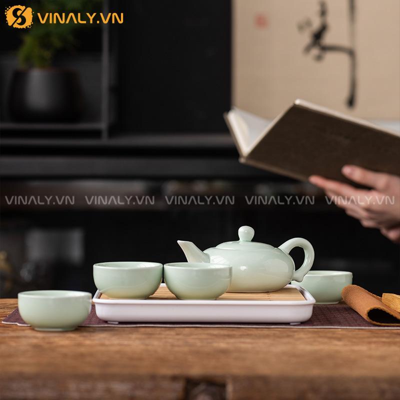 NGƯ LỘC - BỘ ẤM CHÉN NGỌC BÍCH SANG TRỌNG 16 Bộ ấm chén ngọc bích thưởng trà