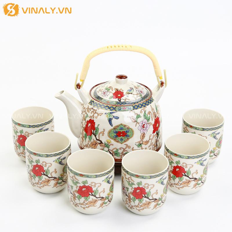 HOA NGHIÊM - BỘ ẤM TÁCH TRÀ SỨ HỌA CỔ ĐIỂN SANG TRỌNG 11 Bộ ấm tách trà 8 món