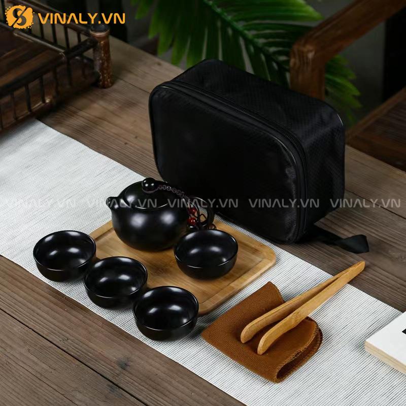TĨNH DẠ - BỘ ẤM TRÀ DU LỊCH CAO CẤP TÔNG ĐEN TUYỀN 16 Bộ ấm trà du lịch cao cấp thiết kế tối giản