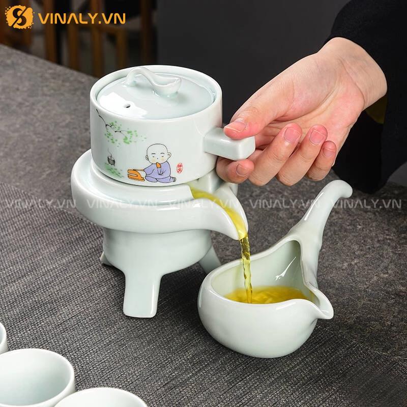 THIỀN ĐỒNG - BỘ PHA TRÀ CỐI XAY XANH NGỌC BÍCH 10 Bộ pha trà cối xay độc đáp
