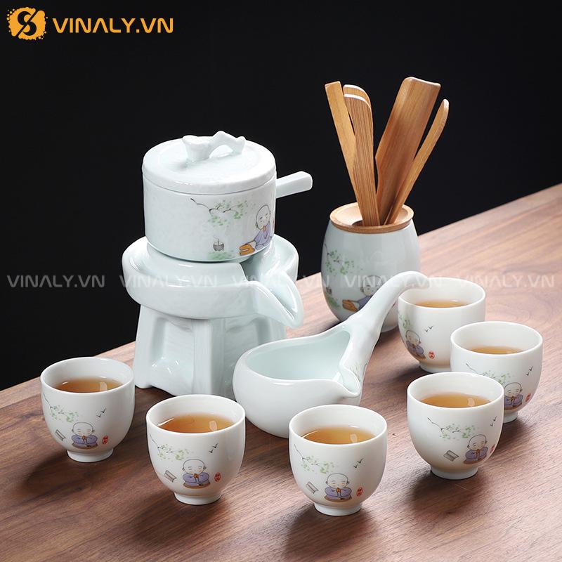 THIỀN ĐỒNG - BỘ PHA TRÀ CỐI XAY XANH NGỌC BÍCH 13 Bộ pha trà cối xay men sứ cao cấp