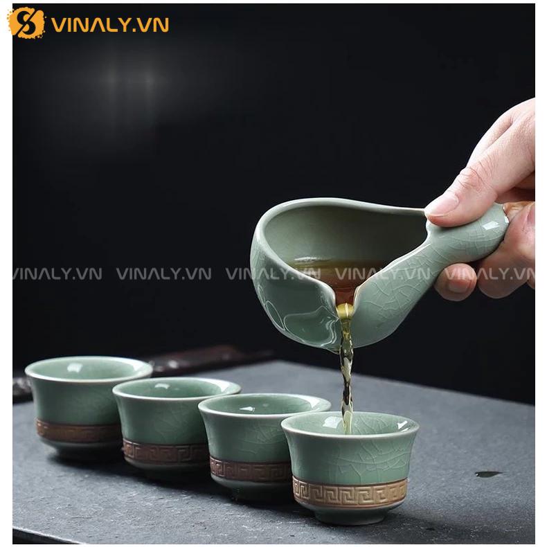 NGỌC ĐẠO - BỘ TÁCH TRÀ MEN SỨ XANH KÈM CỐI XAY 12 Bộ tách trà làm quà tặng