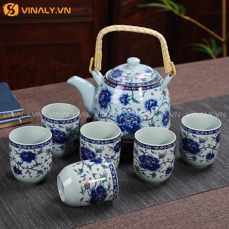 LAM CÁC - BỘ TÁCH TRÀ SANG TRỌNG MEN SỨ 15 Bộ tách trà sang trọng tông lam