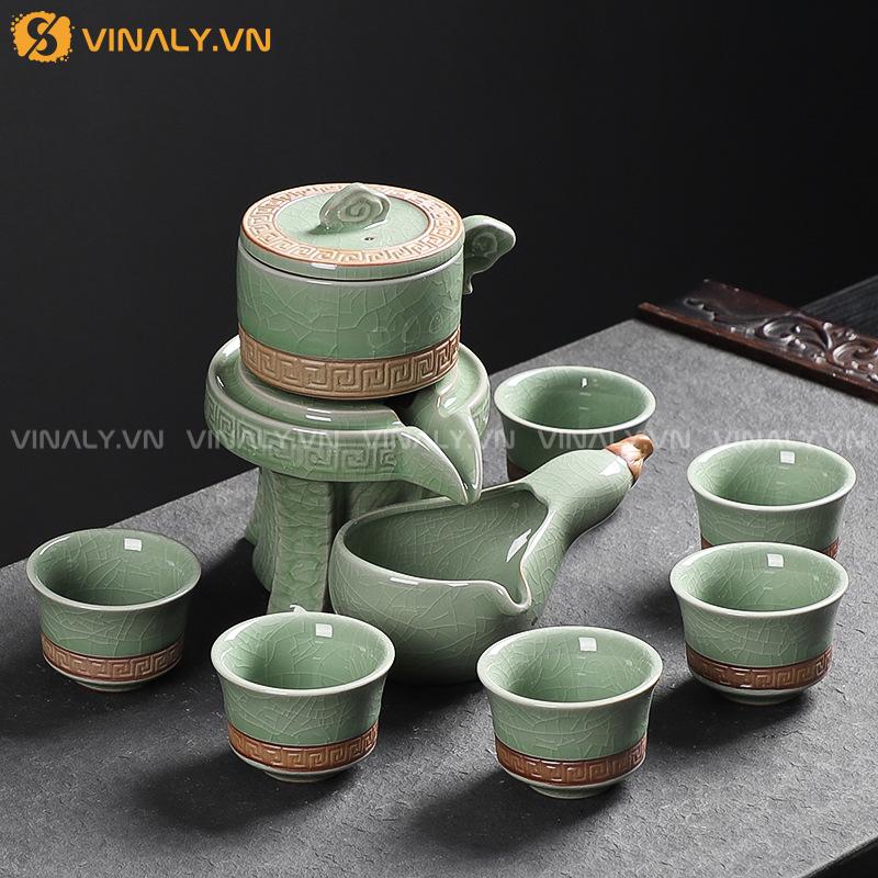NGỌC ĐẠO - BỘ TÁCH TRÀ MEN SỨ XANH KÈM CỐI XAY 9 Bộ tách trà xanh NGỌC ĐẠO