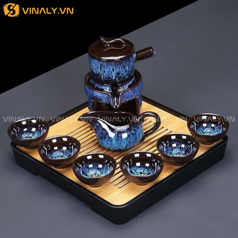 LAM BA - BỘ TRÀ CỤ MEN SỨ MANG ĐẬM TÍNH NGHỆ THUẬT 9 Trà cụ hoạ tiết sóng loang