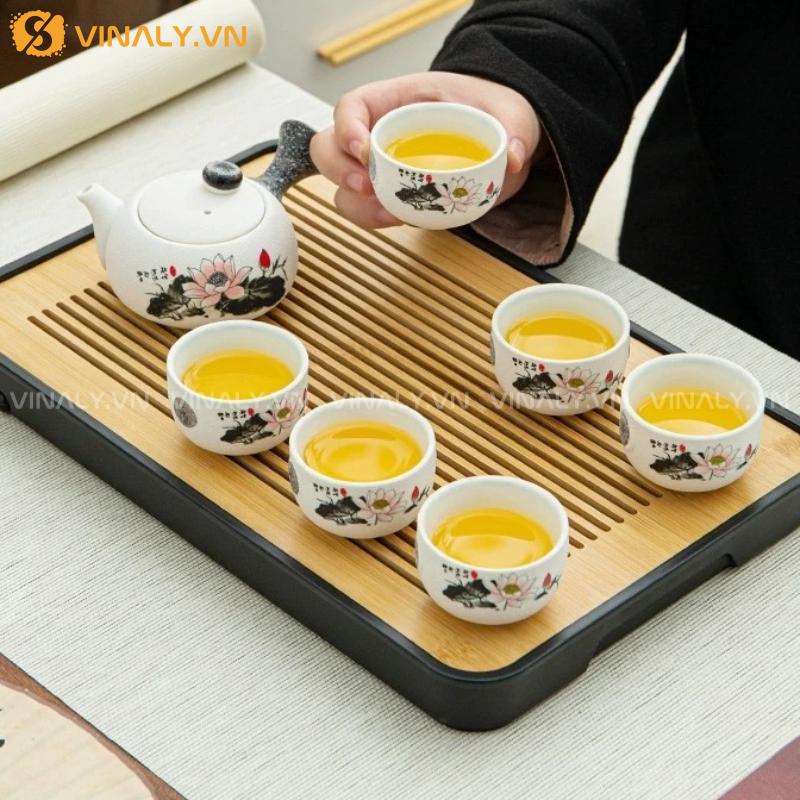 LIÊN TÂM - BỘ ẤM TRÀ MINI HOẠ TIẾT HOA SEN THANH LỊCH 10 Ấm trà mini phpng cách tối giản