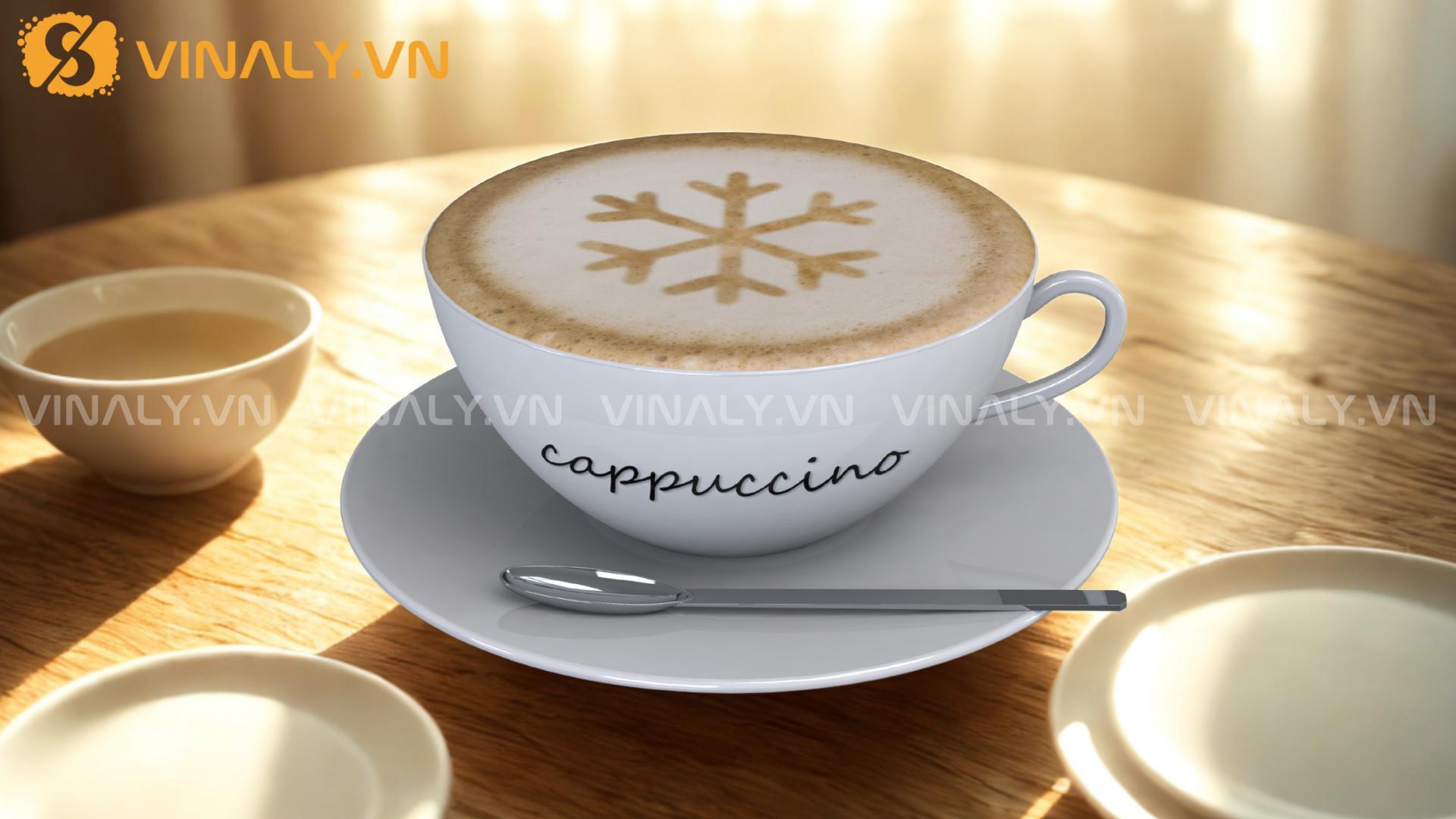 5 mẫu cốc uống Capuchino in logo đẹp cho quán cafe 3 Cốc uống Capuchino bằng sứ kèm đĩa lót – sự đồng bộ sang trọng