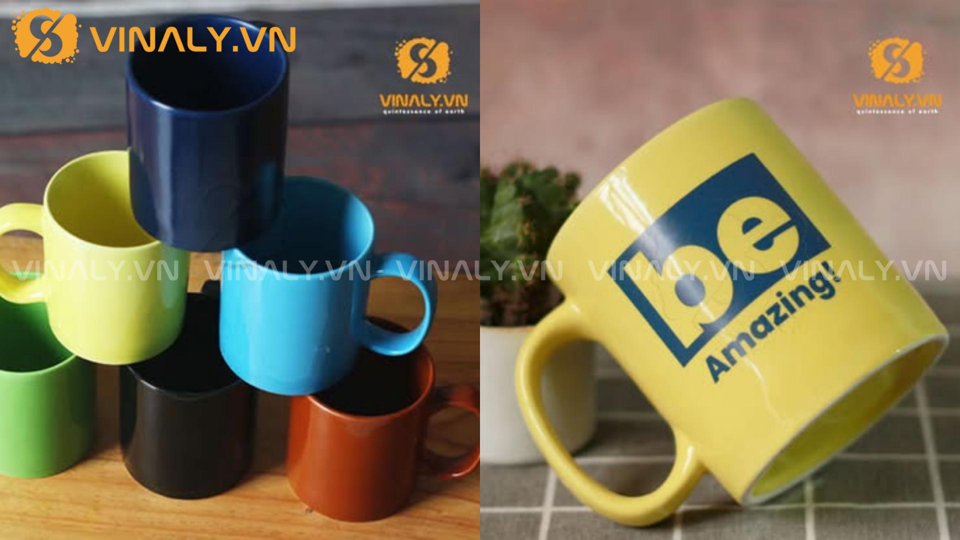 Top 5 mẫu ly sứ Cafe giá sỉ in logo đẹp và bền 3 Ly sứ men màu (đen, xanh, nâu, pastel…)