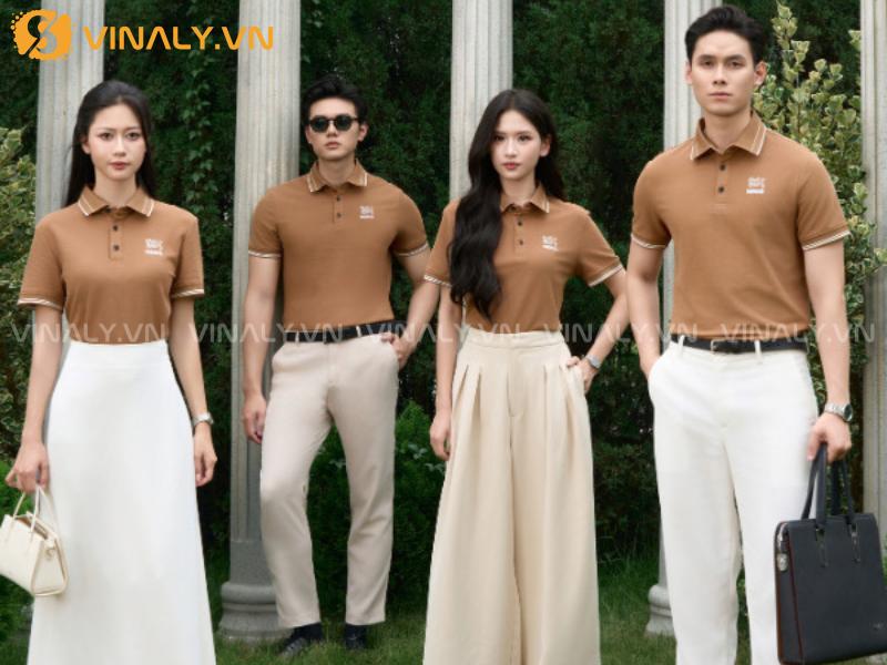 3 Xu Hướng Áo Polo 2025 Cho Doanh Nghiệp Startup 9 Tông nâu trơn tinh tế, cổ điển tiết chế hoạ tiết