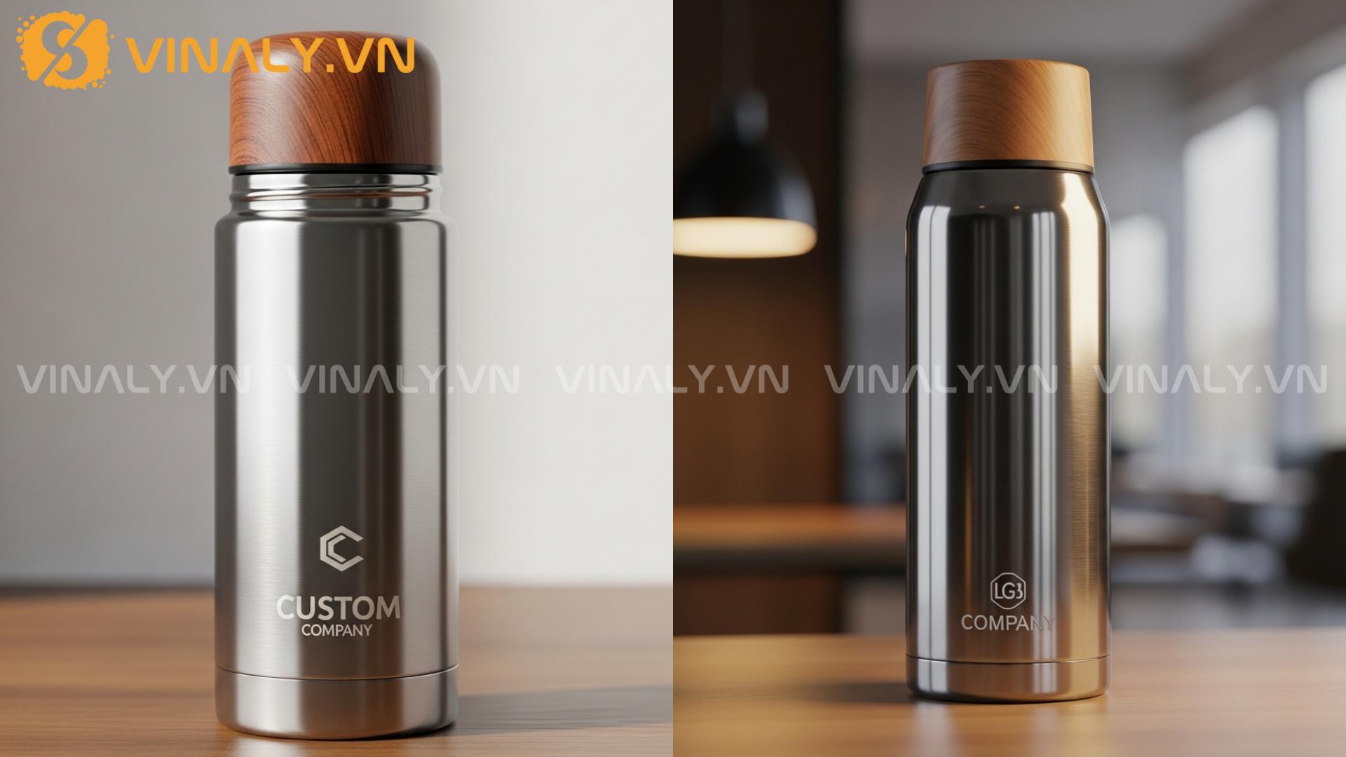 Bình giữ nhiệt in logo doanh nghiệp – Quà tặng 20/10 thiết thực 3 Bình giữ nhiệt inox 304 cao cấp, nắp gỗ sang trọng