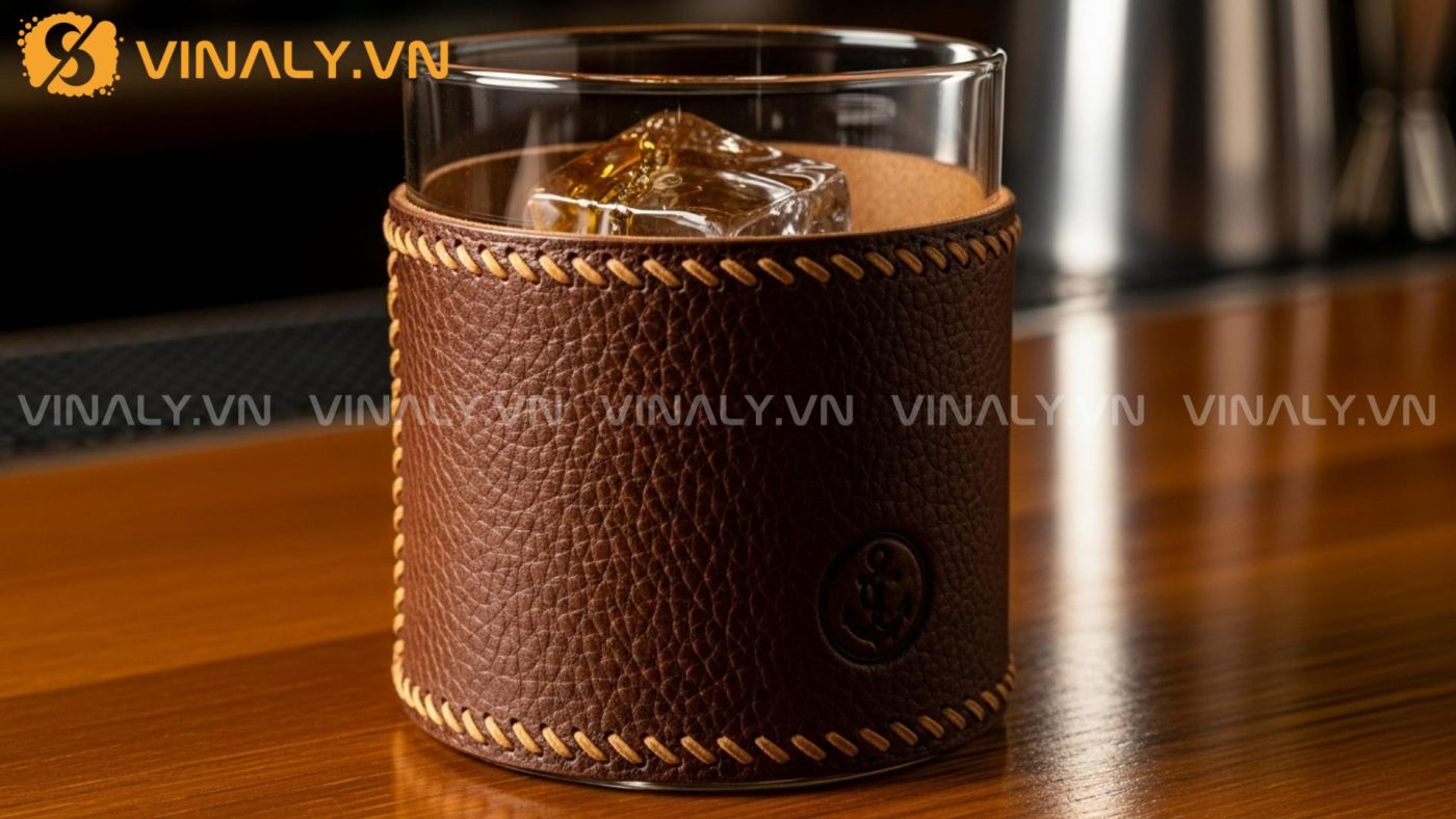 Ly thủy tinh bọc da cao cấp – Quà tặng đối tác đẳng cấp 4 Rocks Glass bọc da (Leather-wrapped Rocks Glass)