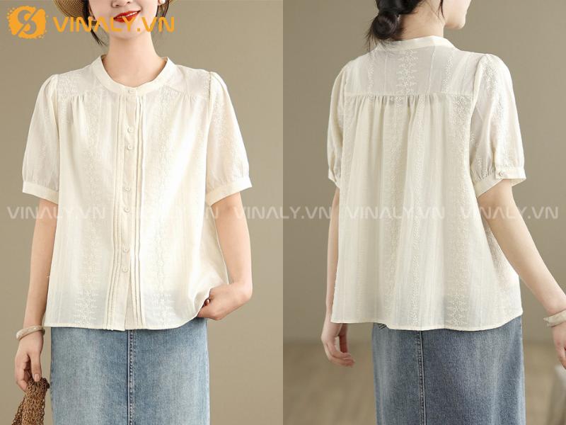 Dáng áo cổ tròn sơ mi cách điệu 