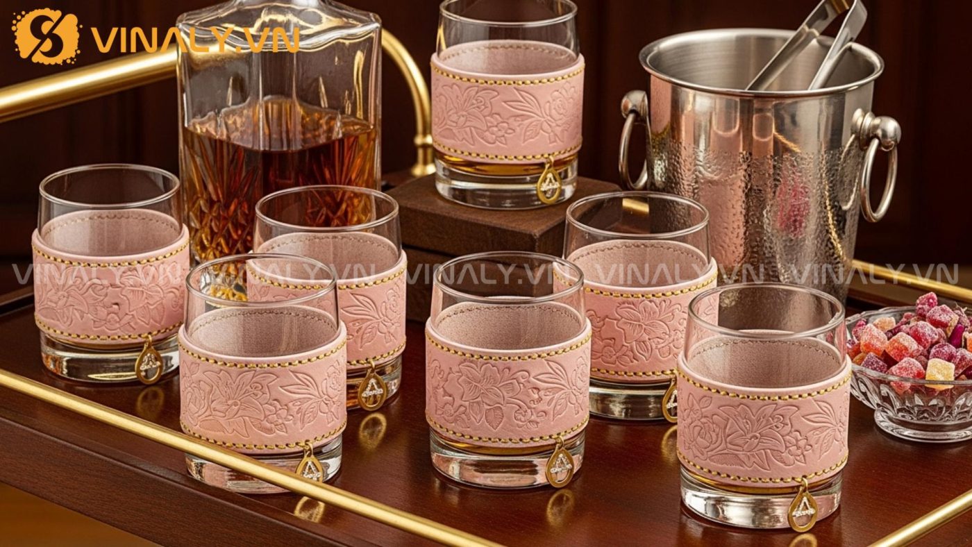 Ly thủy tinh bọc da cao cấp – Quà tặng đối tác đẳng cấp 5 Ly whiskey bọc da (Leather Wrapped Whiskey Glasses)