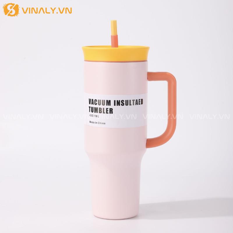 BGN-CC-03-01 | BÌNH GIỮ NHIỆT LOẠI LỚN 1200ML TAY CẦM SILICON CHỐNG NÓNG 17 BÌNH GIỮ NHIỆT DUNG TÍCH LỚN - MÀU HỒNG PASTEL