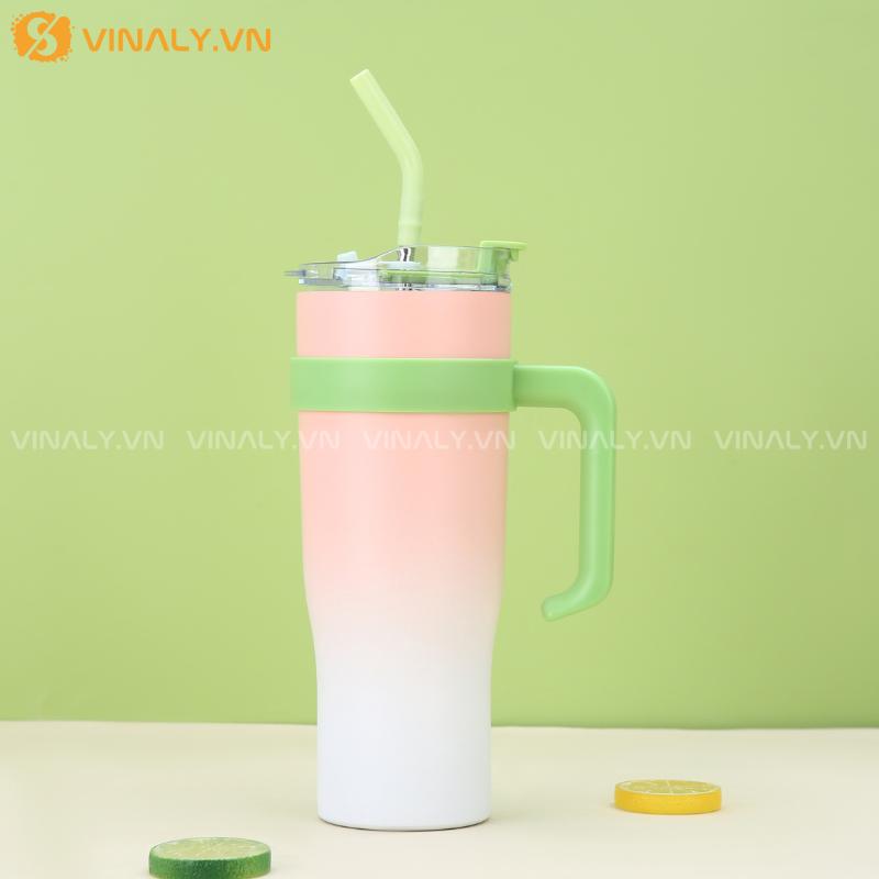 BGN-IN-14-01 | BÌNH GIỮ NHIỆT DUNG TÍCH LỚN 1200ML LOANG MÀU KÈM STICKER 17 Bình giữ nhiệt có quai cầm tiện lợi - màu hồng loang