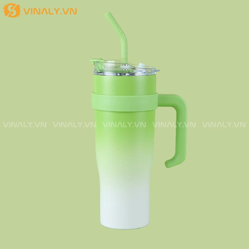 BGN-IN-14-01 | BÌNH GIỮ NHIỆT DUNG TÍCH LỚN 1200ML LOANG MÀU KÈM STICKER 18 Bình giữ nhiệt có quai cầm tiện lợi - màu xanh lá loang