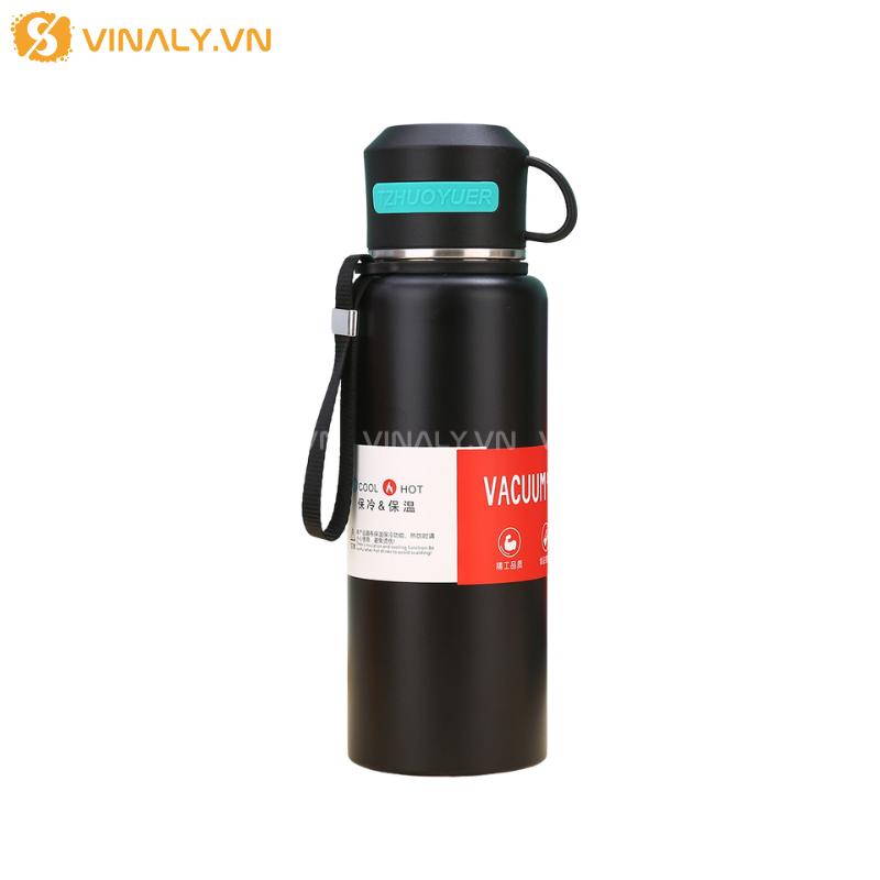 BGN-IN-15-01 | BÌNH GIỮ NHIỆT TỐT GIÁ RẺ SANG TRỌNG IN LOGO THƯƠNG HIỆU 600ML 23 Bình giữ nhiệt trơn in logo thương hiệu làm quà tặng - màu đen