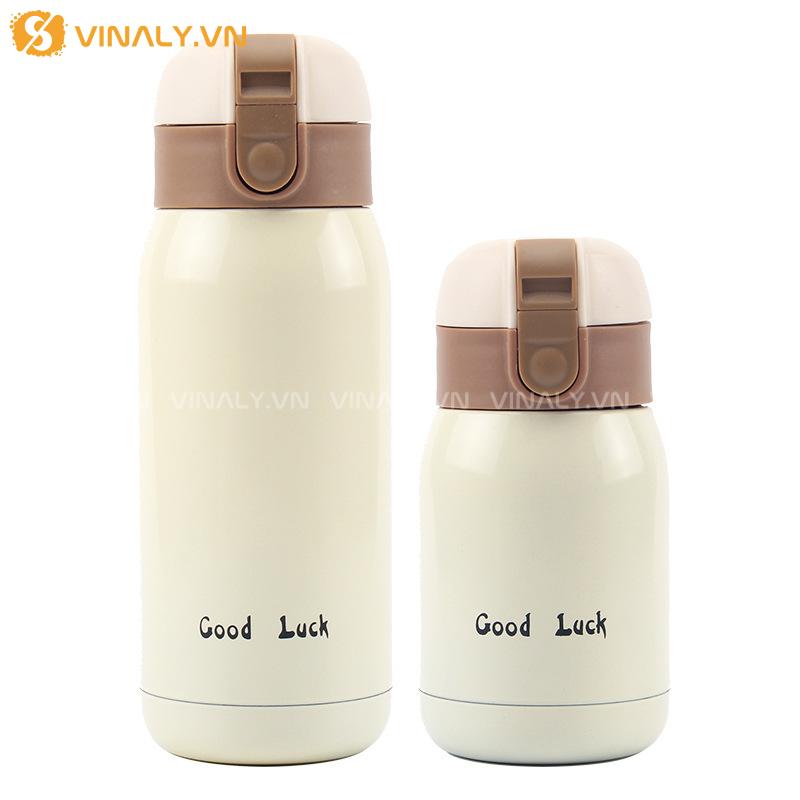 BGN-IN-17-01 | BÌNH GIỮ NHIỆT MINI GOOD LUCK NÚT BẤM MỘT CHẠM THÔNG MINH 15 BÌNH GIỮ NHIỆT NHỎ DUNG TÍCH 200ML - MÀU TRẮNG