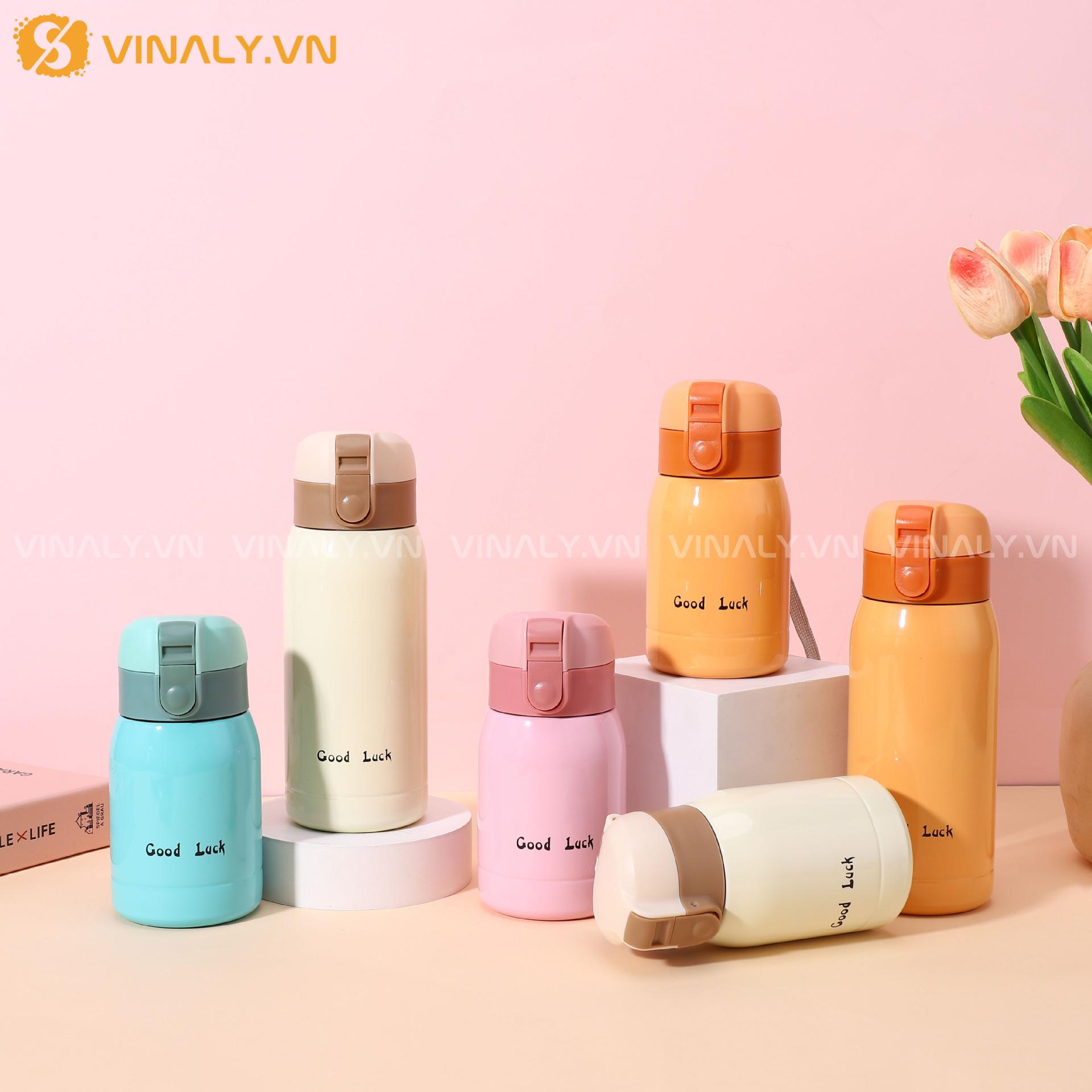 Vinaly.vn - Công Xưởng Quà Tặng Doanh Nghiệp 791 BGN-IN-17-01 | BÌNH GIỮ NHIỆT MINI GOOD LUCK NÚT BẤM MỘT CHẠM THÔNG MINH