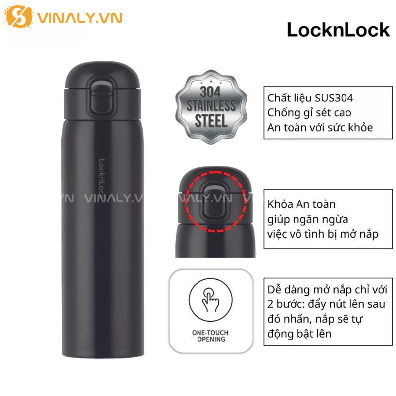 BGN-LL-03-01 | LOCKNLOCK BÌNH GIỮ NHIỆT ROUND ONE-TOUCH TUMBLER 500ML - MÀU ĐEN SANG TRỌNG 15 Phần nắp bấm đặc biệt của sản phẩm