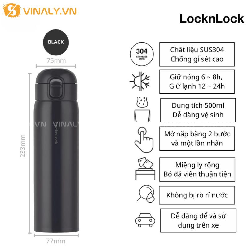 BGN-LL-03-01 | LOCKNLOCK BÌNH GIỮ NHIỆT ROUND ONE-TOUCH TUMBLER 500ML - MÀU ĐEN SANG TRỌNG 16 Bình giữ nhiệt Locknlock Round One-Touch Tumbler và những đặc điểm nổi bật