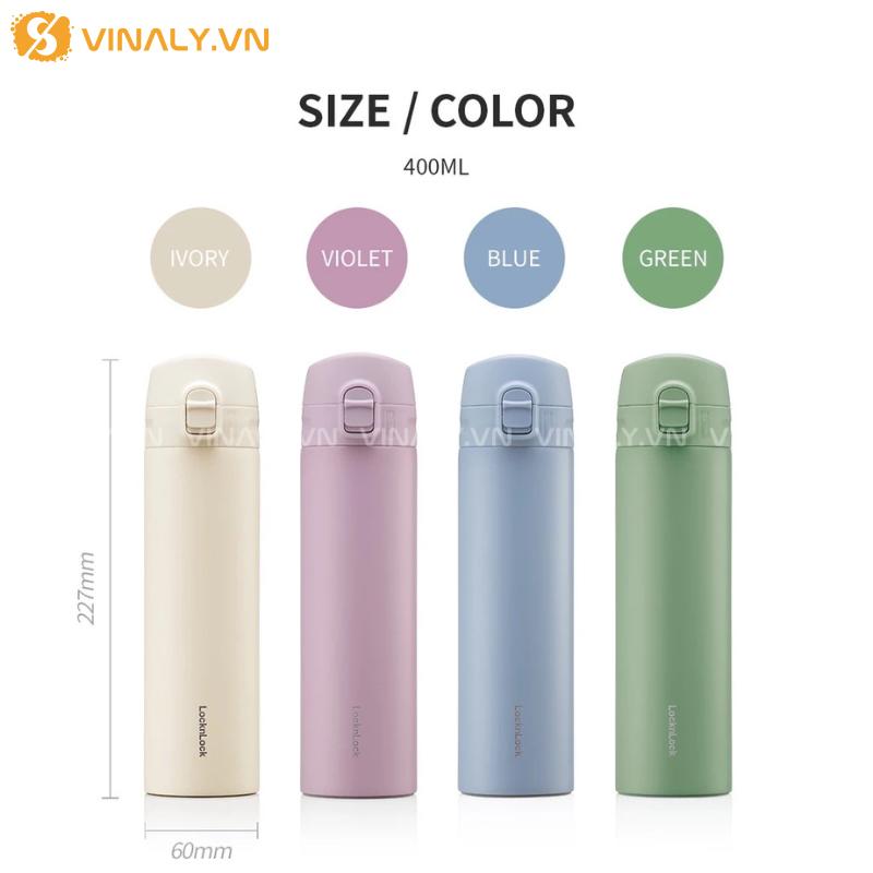 Lock And Lock Bình Giữ Nhiệt Slim Fit One Touch 400ml 4 màu pastel đẹp