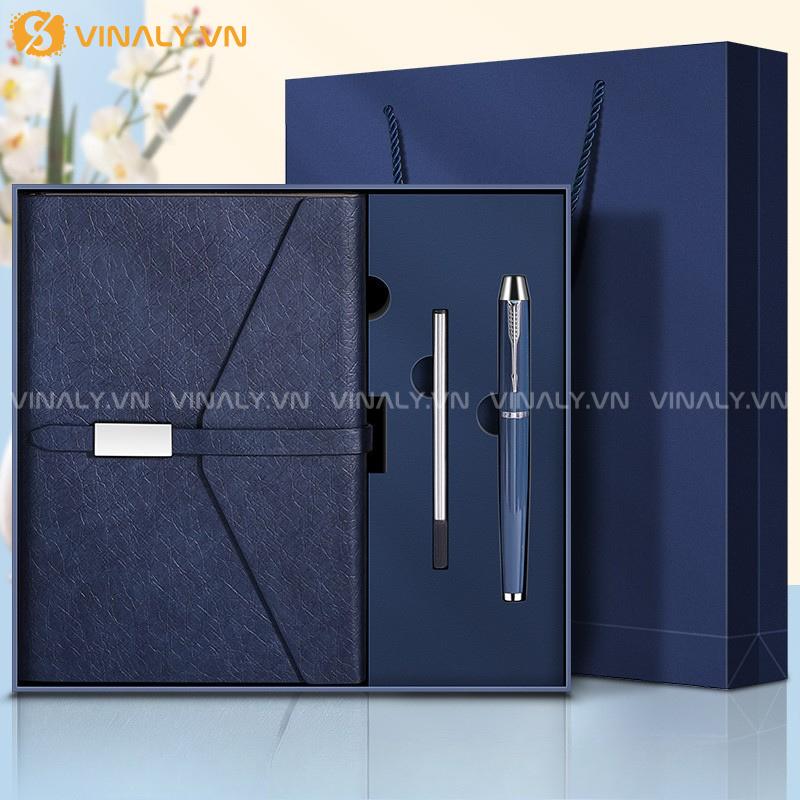 SET QUÀ TẶNG SỔ DA GÀI CHÉO VÀ BÚT BI KIM LOẠI XANH ĐẬM SANG TRỌNG