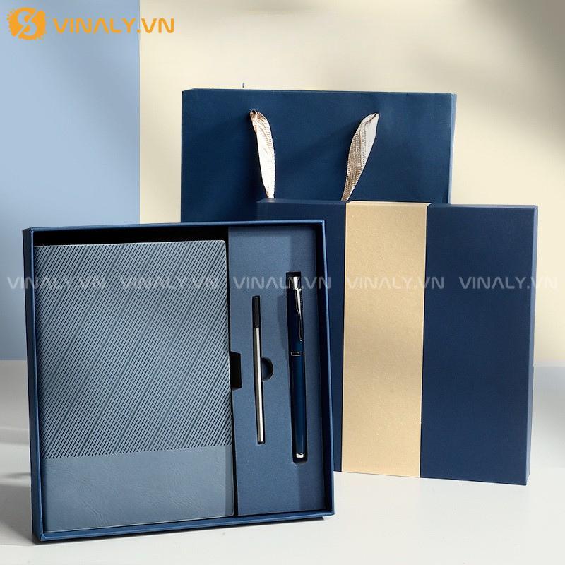 SET QUÀ TẶNG DOANH NGHIỆP THIẾT KẾ TINH TẾ SỔ DA VÀ BÚT KÝ MÀU XANH DƯƠNG CAO CÂP