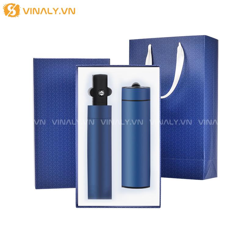 QT-QTDN-01-08-01 | HỘP QUÀ TẶNG CAO CẤP CHO DOANH NGHIỆP - DÙ CẦM TAY VÀ BÌNH GIỮ NHIỆT HIỂN THỊ NHIỆT ĐỘ