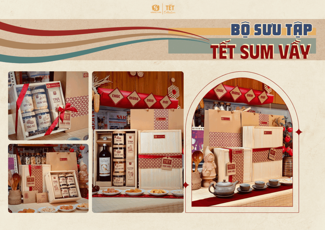 quà Tết 2026 chủ đề Sum Vầy với thiết kế ấm cúng và các set quà đa dạng