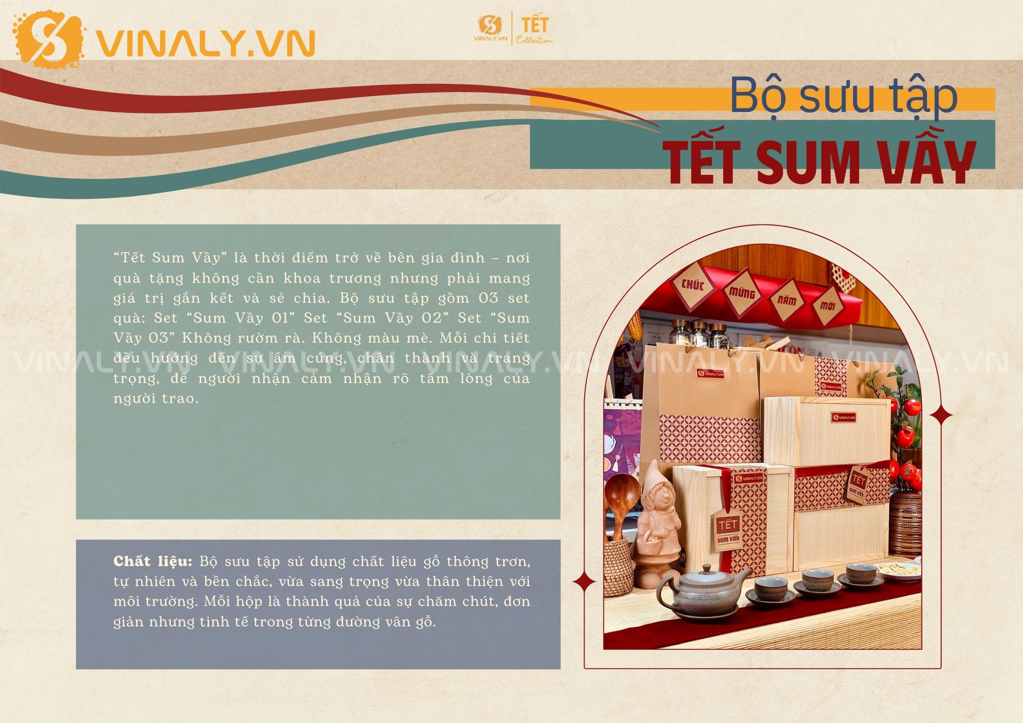 bst tết sum vầy vinaly quà tết gia đình hộp gỗ tự nhiên sang trọng