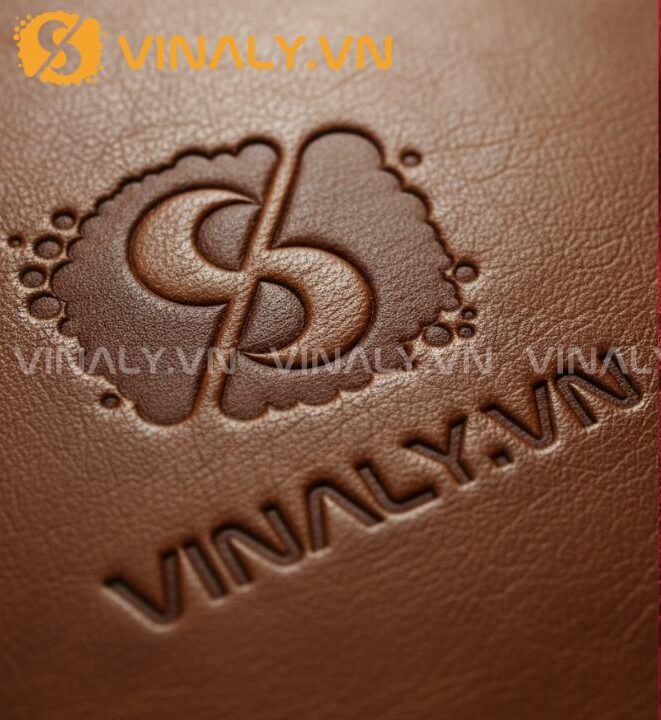 In logo Vinaly dập nổi và thêu chỉ cao cấp.