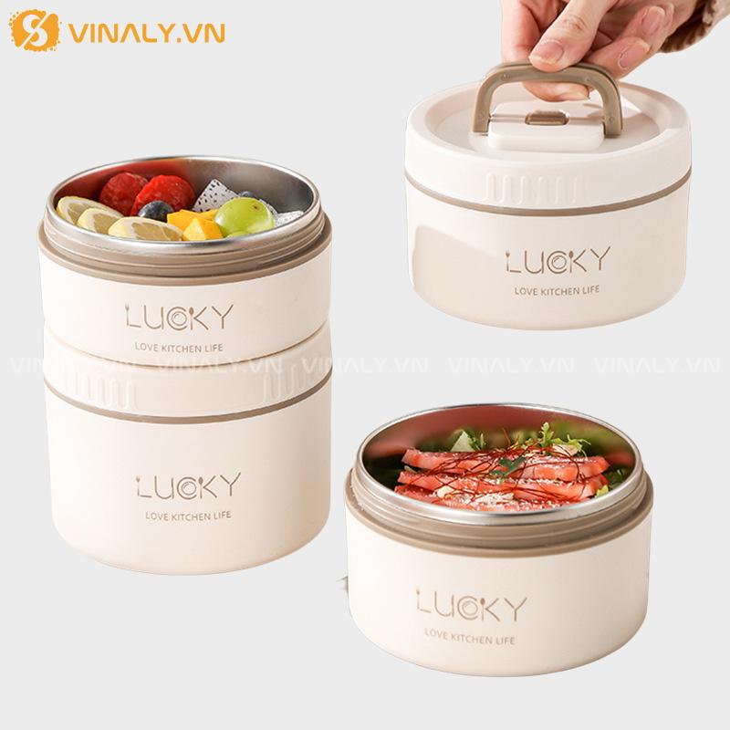 HCGN-02 | HỘP ĐỰNG CƠM GIỮ NHIỆT 3 TẦNG LUCKY CAO CẤP CHO NHÂN VIÊN VĂN PHÒNG