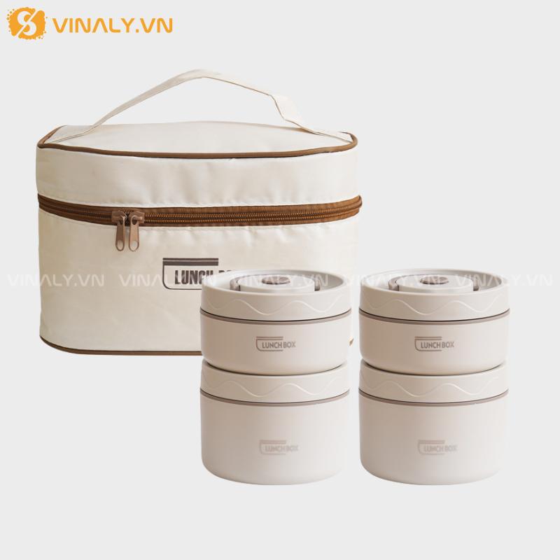 HCGN-03 | HỘP CƠM GIỮ NHIỆT 4 TẦNG LUCKY KÈM MUỖNG ĐŨA VÀ TÚI GIỮ NHIỆT TIỆN DỤNG
