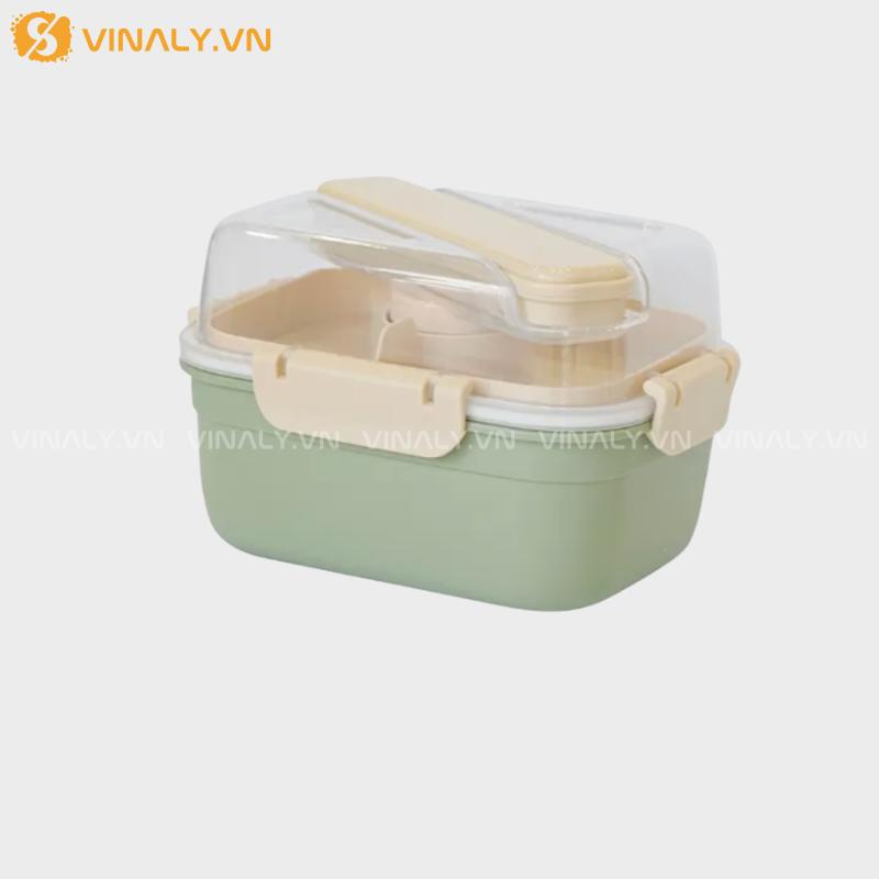 HCGN-04-01 | HỘP ĐỰNG SALAD 2 TẦNG KÈM DỤNG CỤ ĂN UỐNG TÔNG PASTEL ĐẸP MÀU XANH LÁ