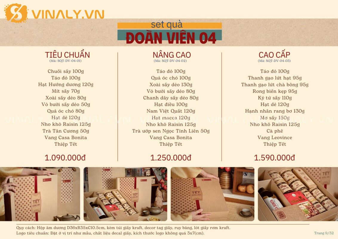 Hình ảnh Set Quà Đoàn Viên 04 của Vinaly phiên bản cao cấp gồm đa dạng hạt, trái cây sấy, trà, rượu vang và các sản phẩm dinh dưỡng premium. Hộp âm dương kích thước lớn, thiết kế trang nhã.
