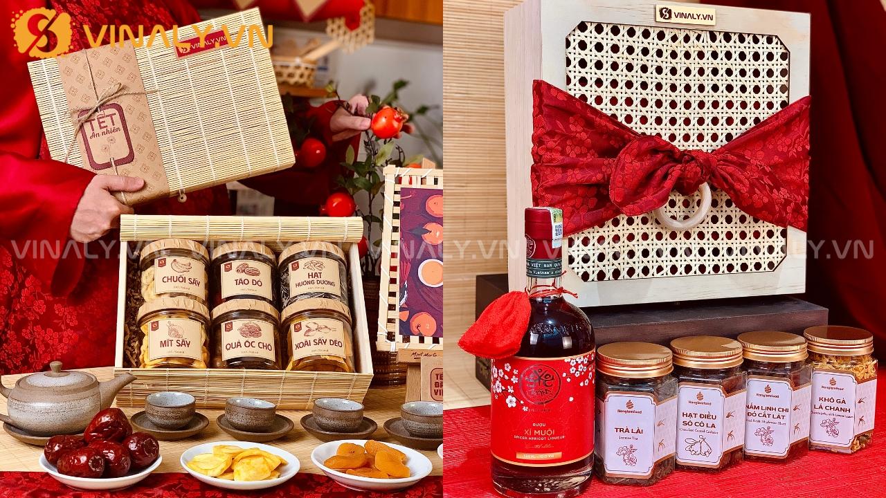 Giỏ quà Tết gồm những gì và cách trang trí giỏ quà Tết hiện đại bằng hộp quà thiết kế sẵn, tối giản và tinh tế