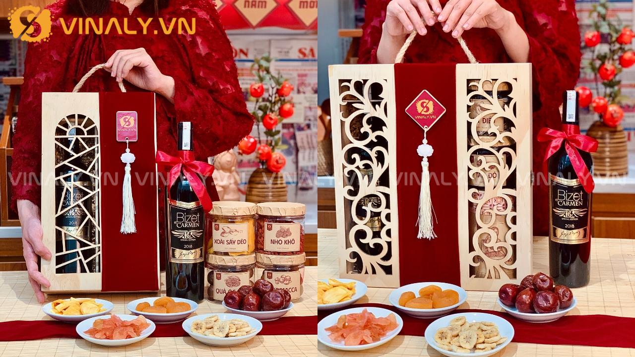 Giỏ quà Tết An Nhiên với vali tre đan, trà và mứt tự nhiên tốt cho sức khỏe